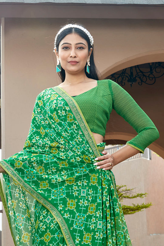 Sheen Green Chiffon Saree Sheen Green Chiffon Saree