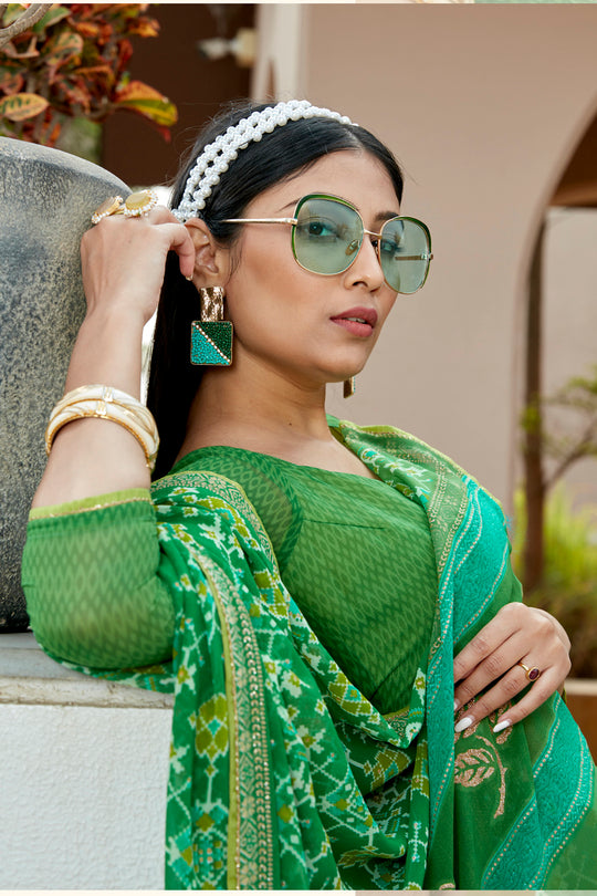 Sheen Green Chiffon Saree Sheen Green Chiffon Saree