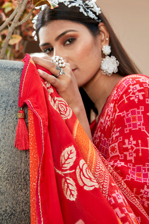 Taffy Red Chiffon Saree