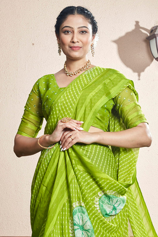 Sheen Green Chiffon Saree Sheen Green Chiffon Saree