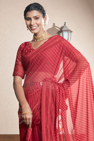 Brick Red Chiffon Saree