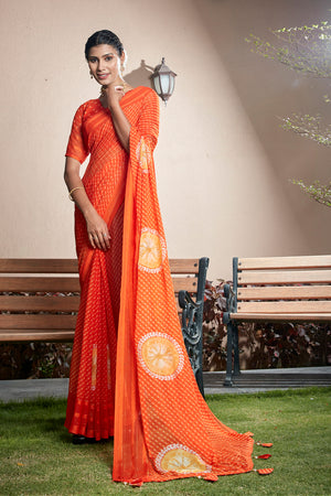 Sunset Orange Chiffon Saree