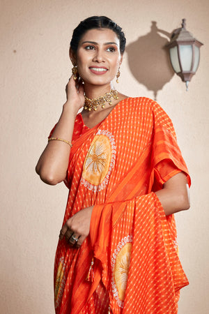 Sunset Orange Chiffon Saree