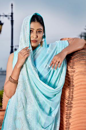 Powder Blue Georgette Saree
