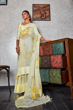 Lemon Yellow Georgette Saree