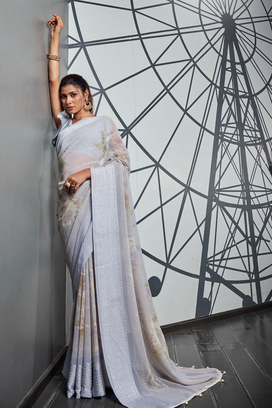 Coin Grey Georgette Saree Coin Grey Georgette Saree