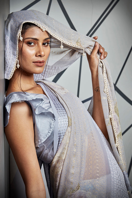 Coin Grey Georgette Saree Coin Grey Georgette Saree