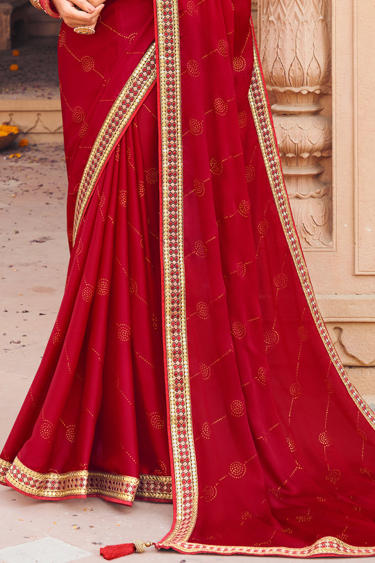 Crimson Red Satin Chiffon Saree Crimson Red Satin Chiffon Saree