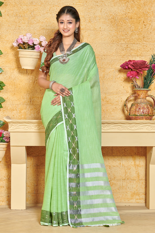 Mint Green Linen Blend Saree Mint Green Linen Blend Saree