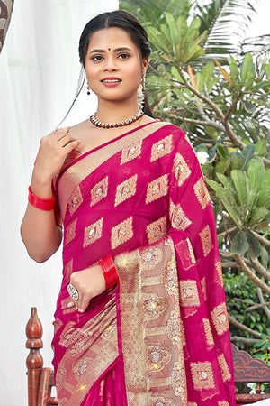 Taffy Pink Organza Saree