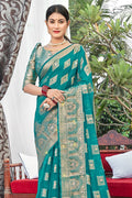 Teal Blue Organza Saree Teal Blue Organza Saree