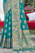 Teal Blue Organza Saree Teal Blue Organza Saree