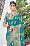Teal Blue Organza Saree Teal Blue Organza Saree