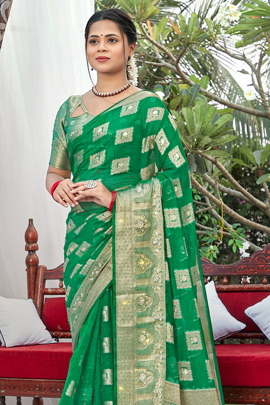 Emerald Green Organza Saree Emerald Green Organza Saree
