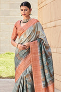 Coin Grey And Brown Digital Print Saree Grey Digital Print Saree