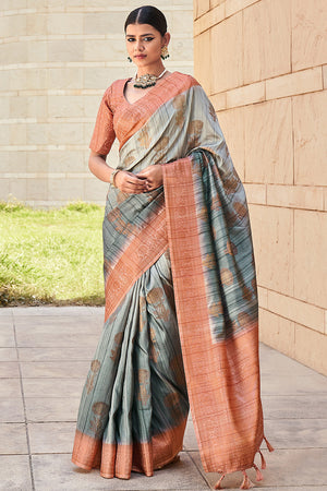 Coin Grey And Brown Digital Print Saree