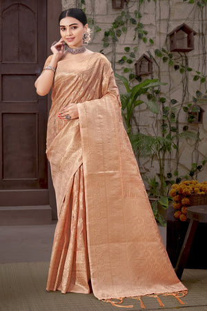 Melon Orange Organza Saree