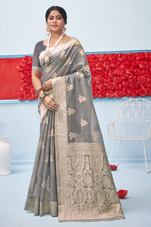 Coin Grey Cotton Saree