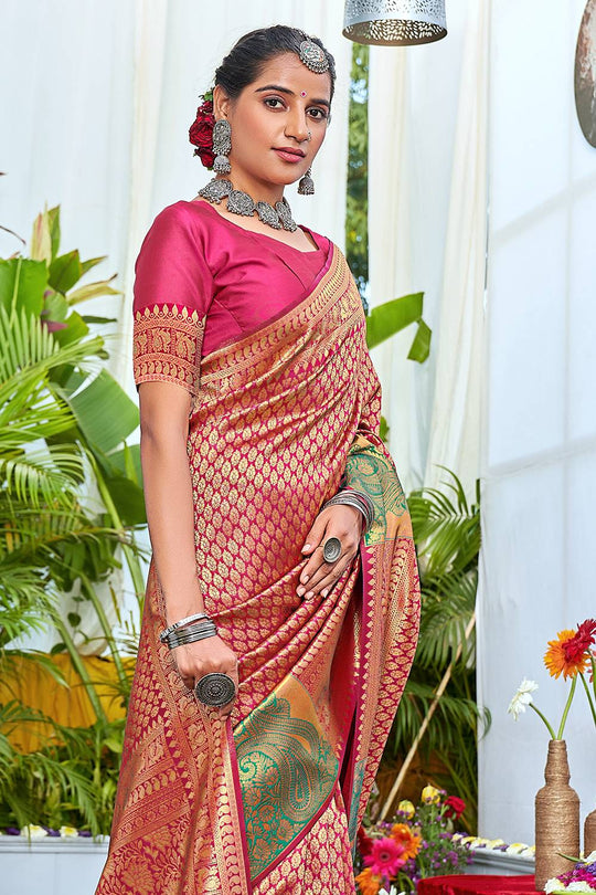 Punch Pink Kanjivaram Saree Pink Kanjivaram Saree