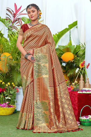 Jam Maroon Kanjivaram Saree