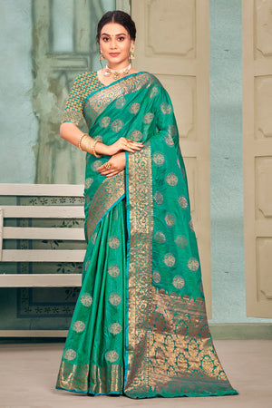 Jade Green Cotton Silk Saree