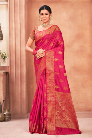 Crimson Red Cotton Silk Saree