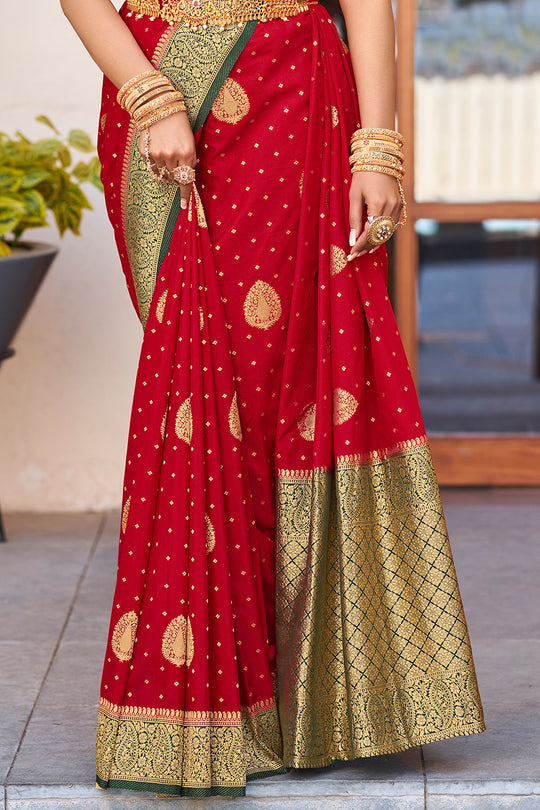 Deep Red Crepe Silk Saree Deep Red Crepe Silk Saree