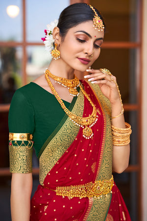 Deep Red Crepe Silk Saree