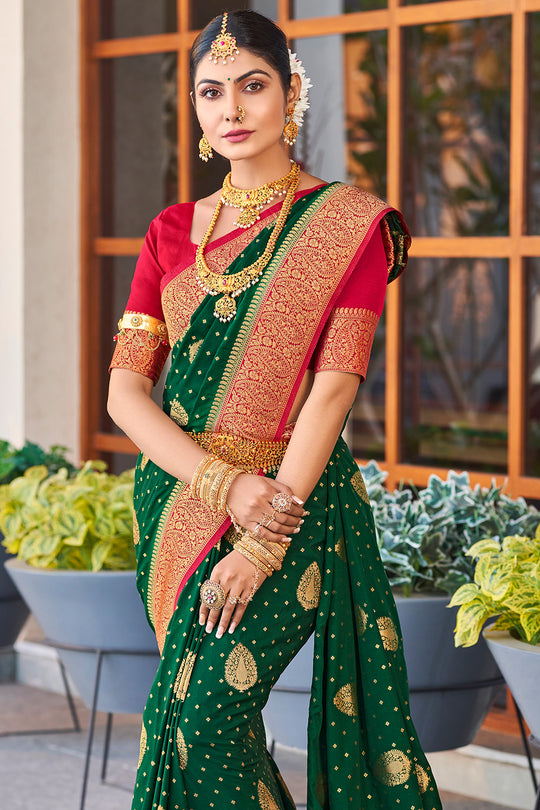 Bottle Green Crepe Silk Saree Bottle Green Crepe Silk Saree