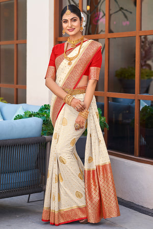 Pearl White Crepe Silk Saree