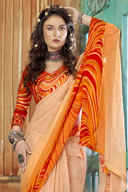 Cantaloupe Orange Georgette Saree Cantaloupe Orange Georgette Saree