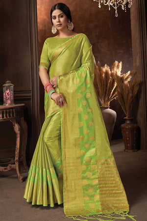 Sheen Green Organza Saree