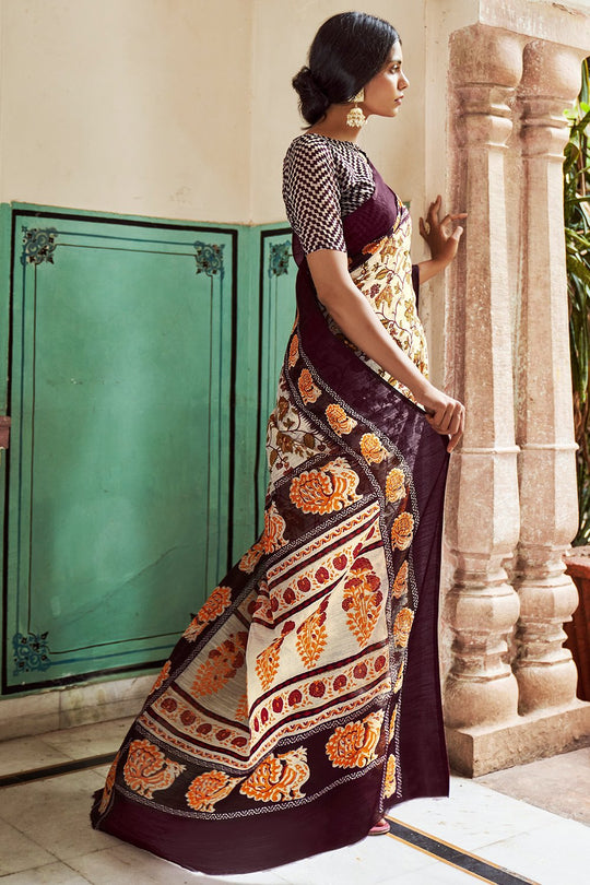 Daisy White Digital Print Saree Daisy White Digital Print Saree