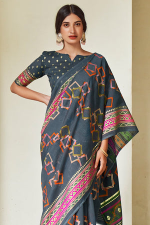 Grey Digital Print Saree