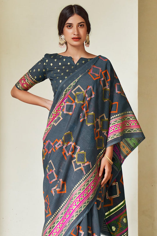 Slate Gray Digital Print Saree Slate Gray Digital Print Saree