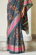 Slate Gray Digital Print Saree Slate Gray Digital Print Saree