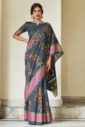 Slate Gray Digital Print Saree Slate Gray Digital Print Saree