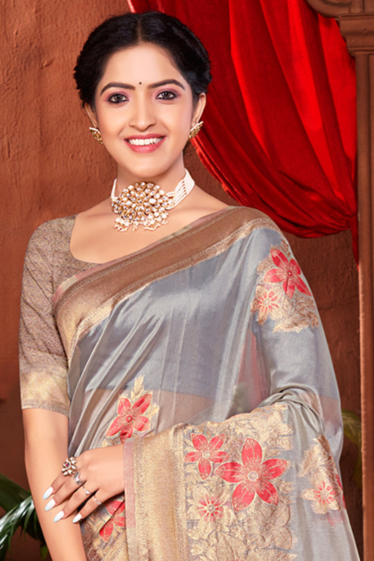 Coin Grey Banarasi Silk Saree Coin Grey Banarasi Silk Saree