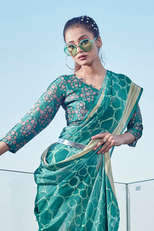 Seafom Green Chiffon Saree Seafom Green Chiffon Saree