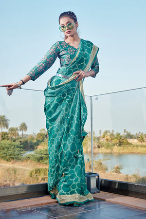 Seafom Green Chiffon Saree