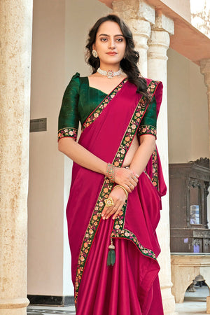 Red And Green Satin Saree