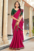 Red And Green Satin Saree Red And Green Satin Saree