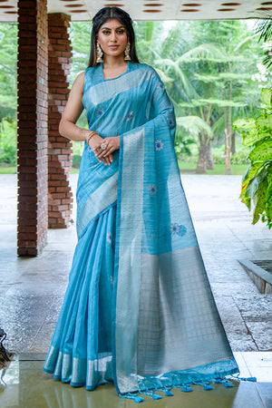 Firozi Blue South Silk Saree