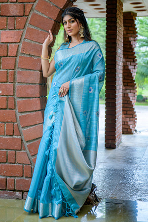 Firozi Blue South Silk Saree