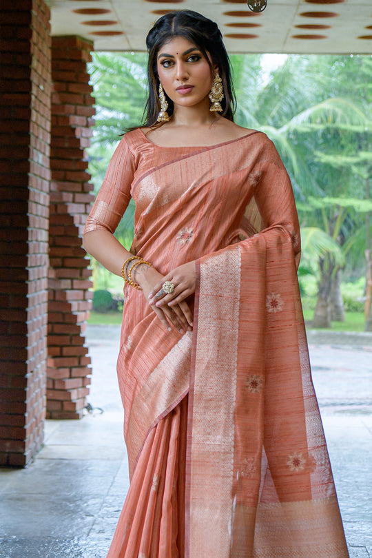 Cantaloupe Orange South Silk Saree Cantaloupe Orange South Silk Saree