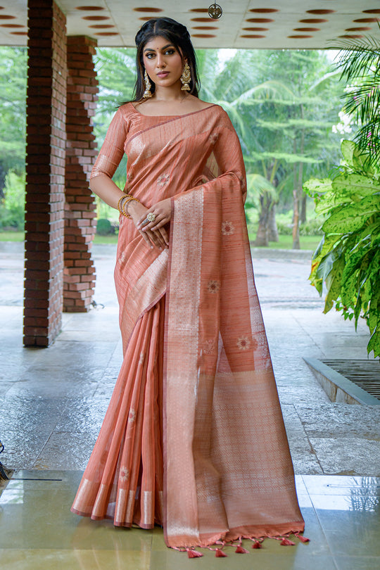 Cantaloupe Orange South Silk Saree Cantaloupe Orange South Silk Saree