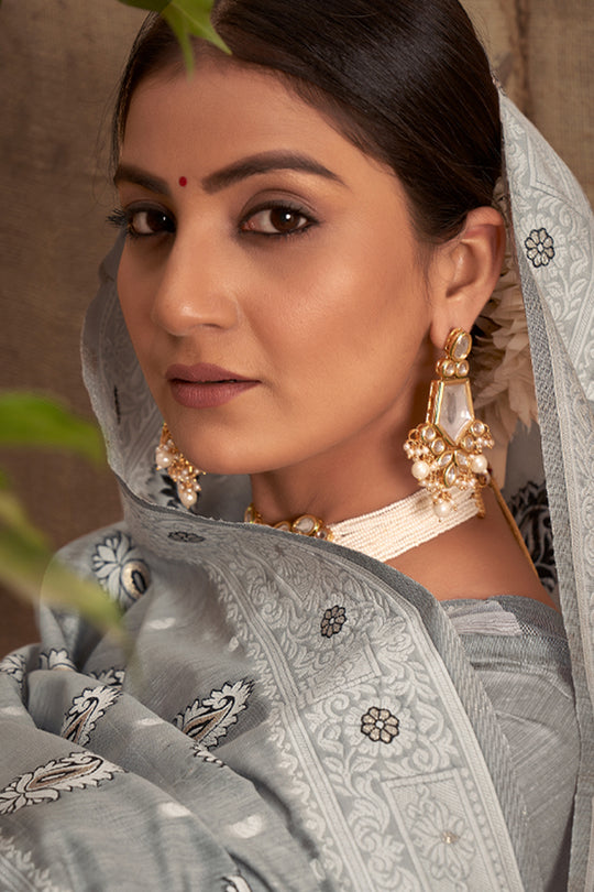 Coin Grey Cotton Saree Coin Grey Cotton Saree