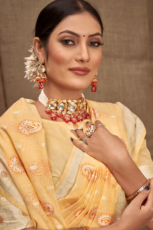 Pastel Yellow Cotton Saree