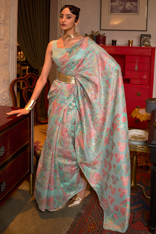 Powder Blue Pashmina Saree Powder Blue Pashmina Saree