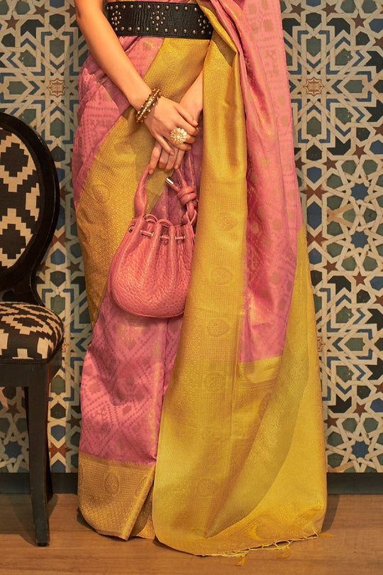 Peach And Yellow Kanjivaram Saree Peach And Yellow Kanjivaram Saree